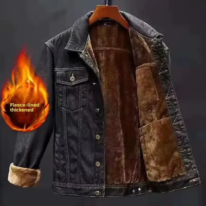Veste en jean décontractée pour homme, doublée polaire, style vintage, grandes poches, coupe ample, tendance, gris, pour l'automne et l'hiver