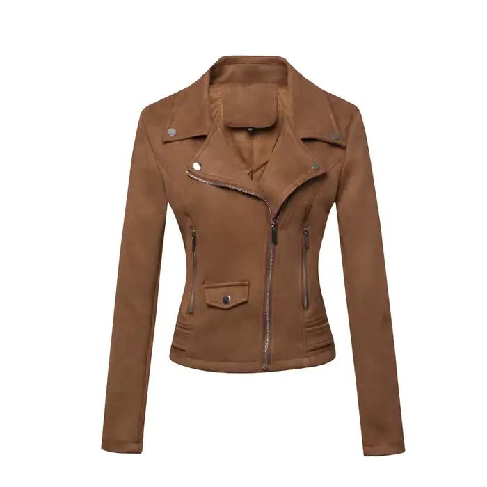 Veste de moto femme veste courte en daim mince en cuir pour femme
