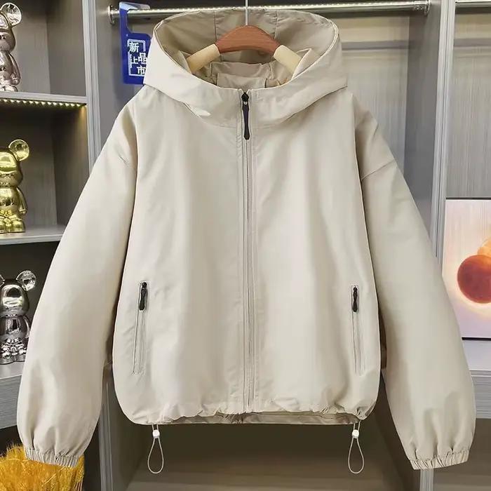 Veste décontractée pour femme, nouvelle collection printemps-automne 2026, tendance polyvalente, grande taille, coupe ample, à capuche, courte