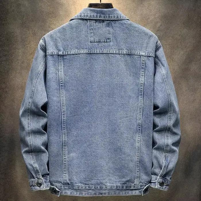 Veste en jean Vintage américaine élégante bleu/noir pour homme, vêtements de travail amples, haut d'automne et d'hiver