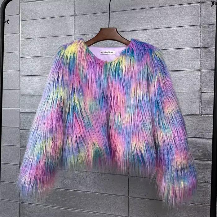 Manteau Parka en fausse fourrure moelleuse pour femmes, vestes chaudes avec Cape à manches longues, manteau court de couleur unie de Style coréen 34 couleurs