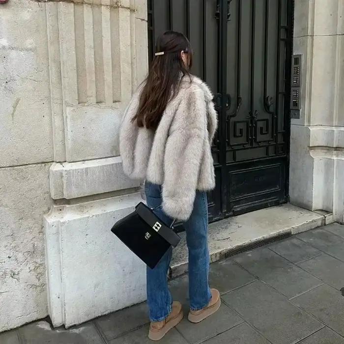 OFTBUY veste en fausse fourrure femmes Chic rue filles dégradé hiver manteau
