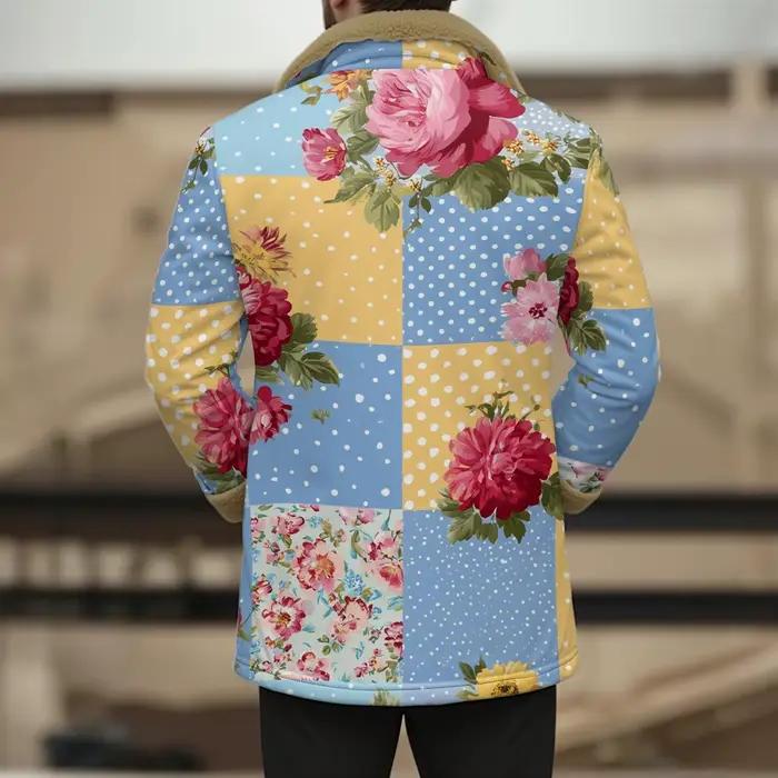 Vestes patchwork rétro vintage avec col en fausse fourrure, motif floral à pois, bouton sur le devant, automne hiver, style Boho, manteau d'extérieur unisexe