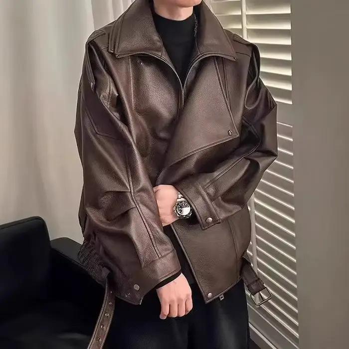 Blouson en cuir pour homme style motard à double col