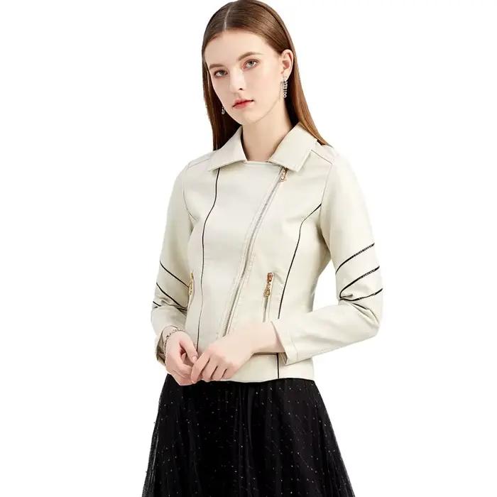 Veste en simili cuir PU rouge pour femmes