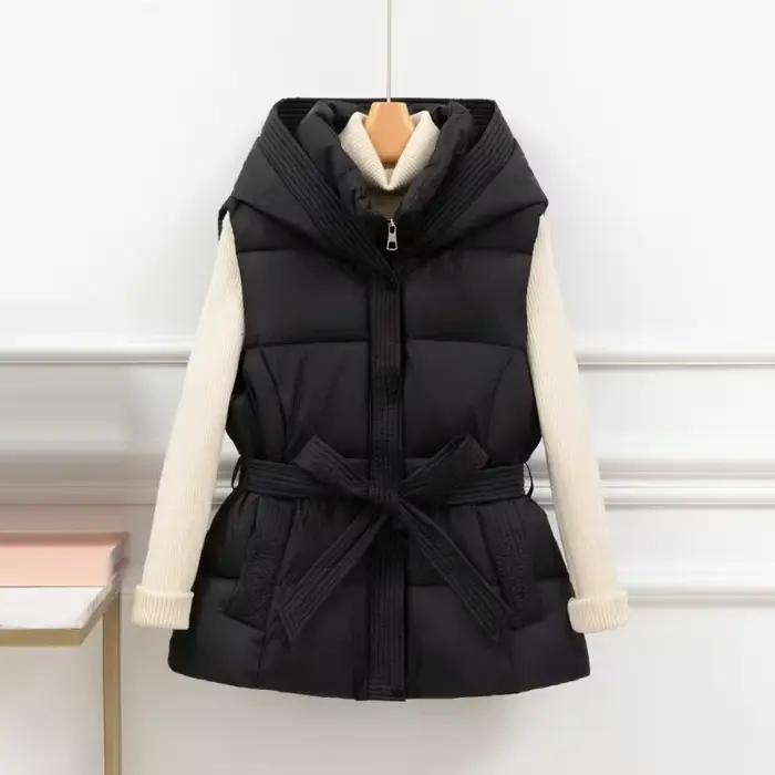 Hiver vers le bas coton gilet veste femmes 2025 nouveau sans manches à capuche bouffant Parkas chaud