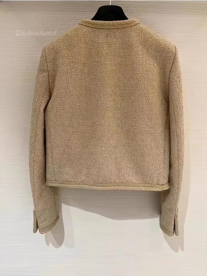 2025 nouveau en manteaux élégant tricoté couleur chameau petit parfum femmes français haute qualité Tweed veste courte Cardigan pardessus manteau