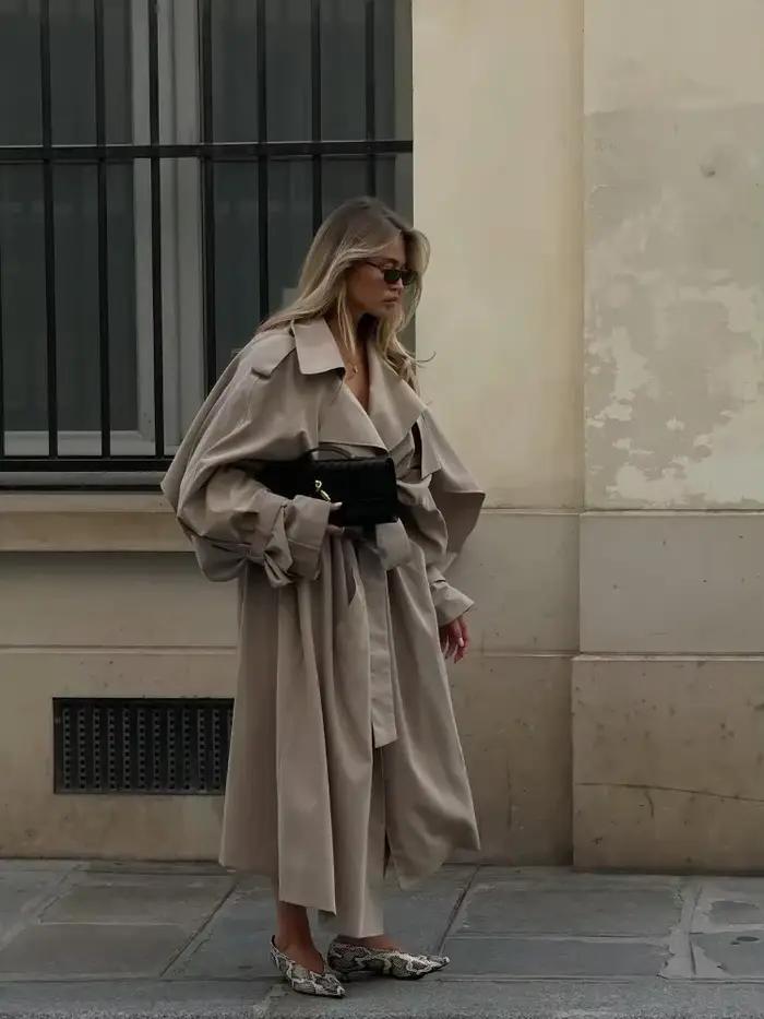 Trench-Coat Long à lacets pour femmes