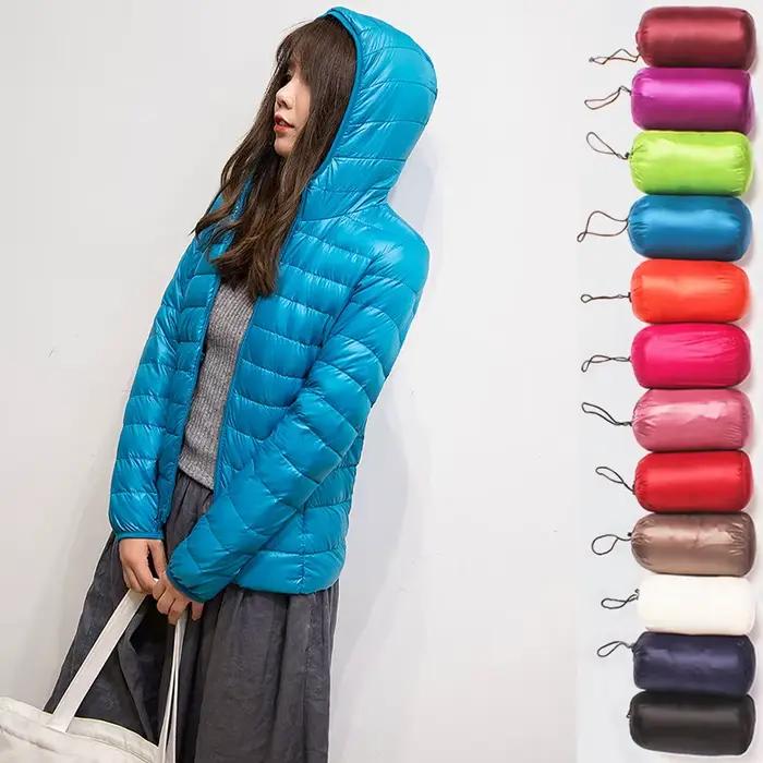 Veste à capuche en duvet de canard blanc pour femme