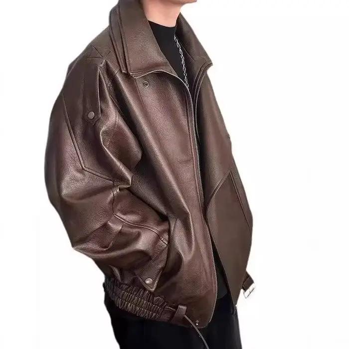 Blouson en cuir pour homme style motard à double col
