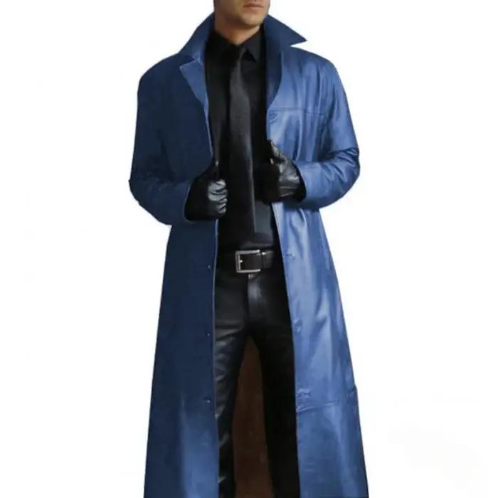 Nouvelles vestes longues en cuir pour hommes 2026 – Manteau trench gothique punk à boutons