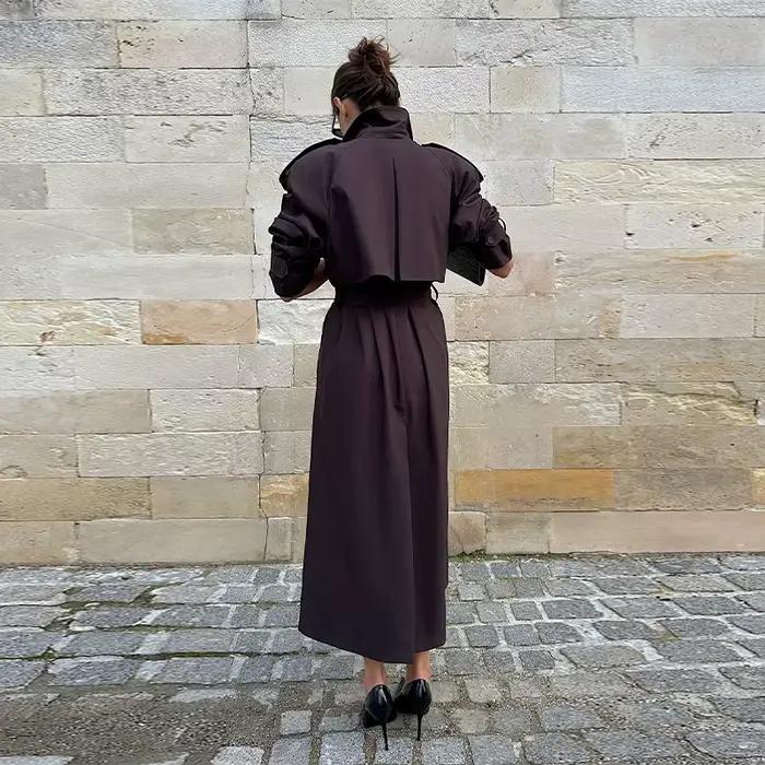 Trench-Coat Long à revers marron Vintage