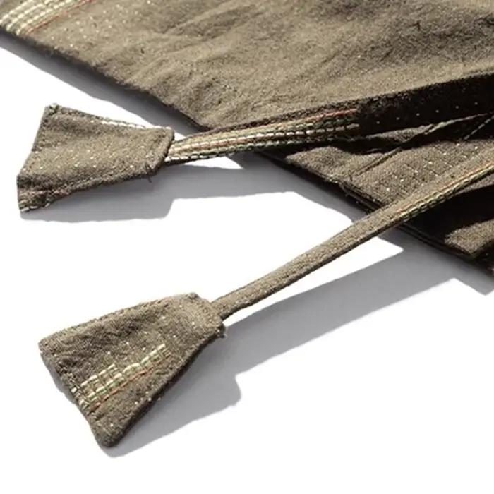Veste Kimono fine en coton et lin pour hommes, motif rayé, Vintage, épaules tombantes, manches trois quarts, Haori japonais