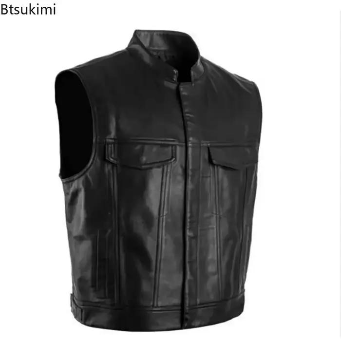 Nouveaux hommes en cuir PU gilet noir fermeture éclair moto