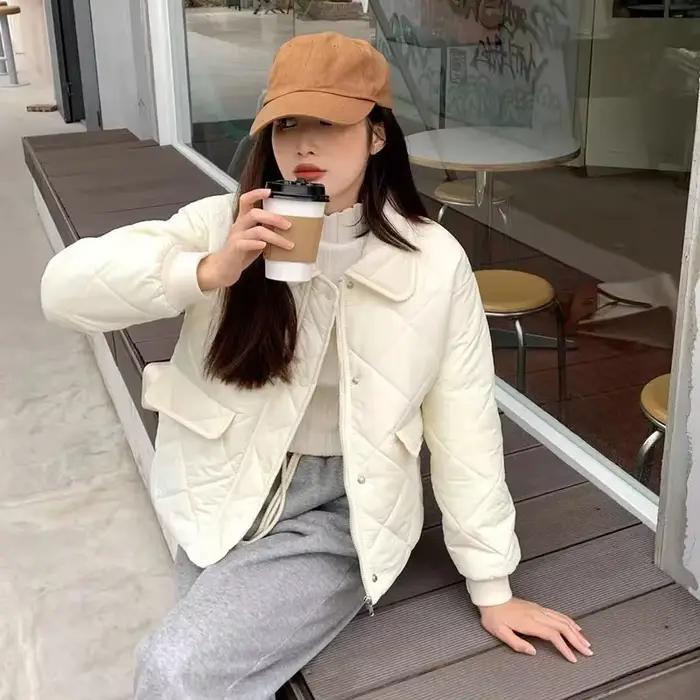 Parka courte en coton beige pour femme