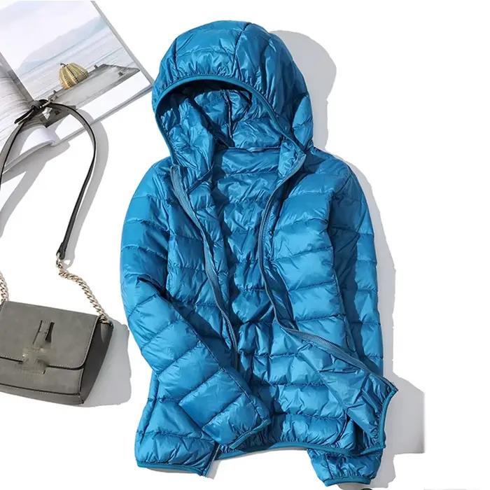 Veste à capuche en duvet de canard blanc pour femme