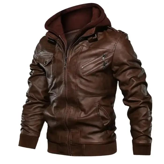 Blouson aviateur de moto zippé en similicuir PU pour homme