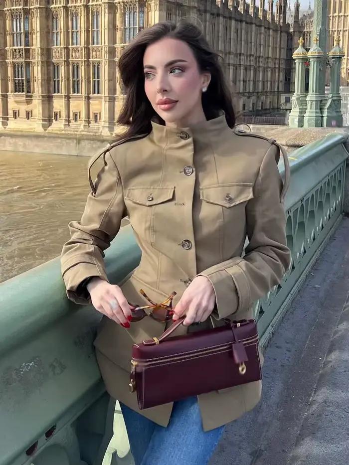 HH femme mode rue Style veste décontractée femmes vestes manches longues col haut poches simple boutonnage décorer automne manteaux
