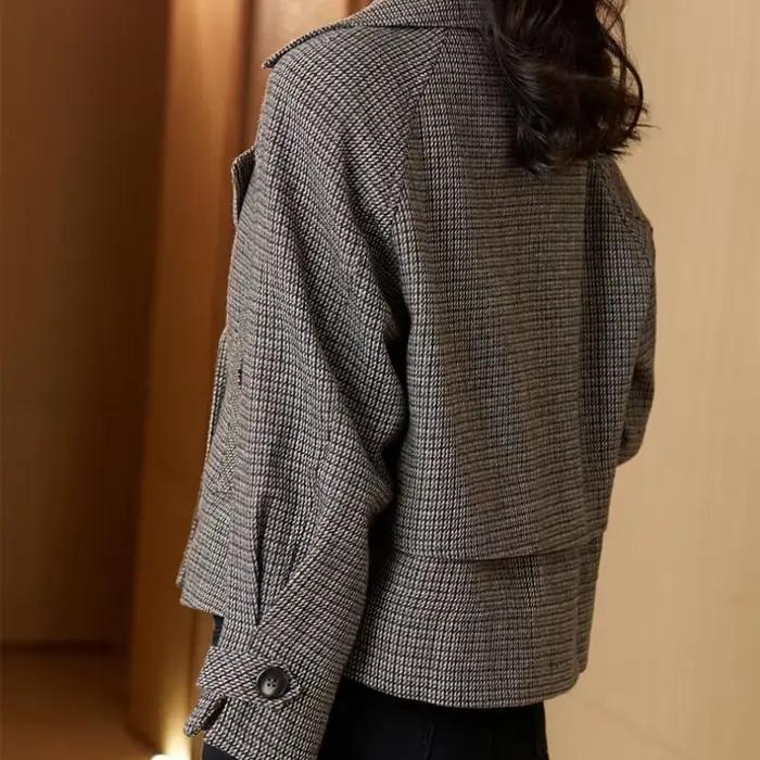 Veste à carreaux RankSweet pour femmes, style coréen, matériau coton-polyester-acétate, tendance vintage, automne-hiver, col en V, fermeture boutonnée, vestes courtes pour femmes