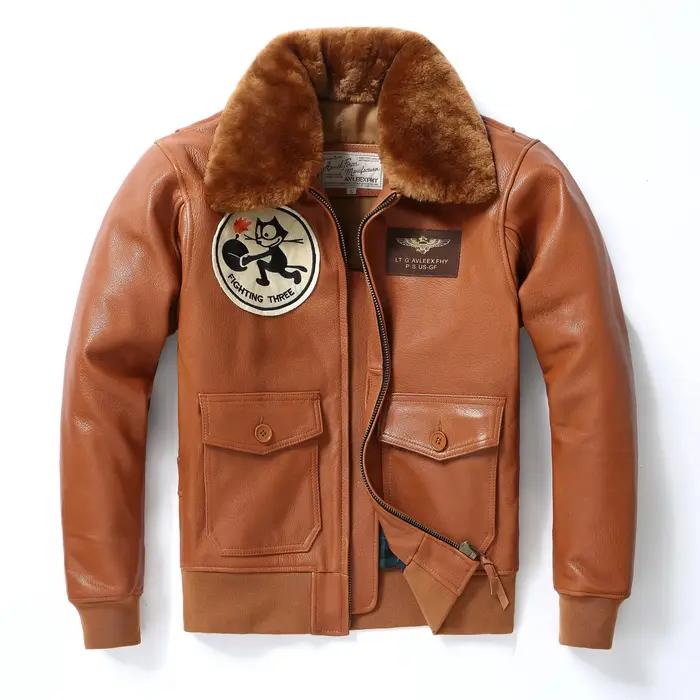 Veste en cuir d'hiver orange pour homme