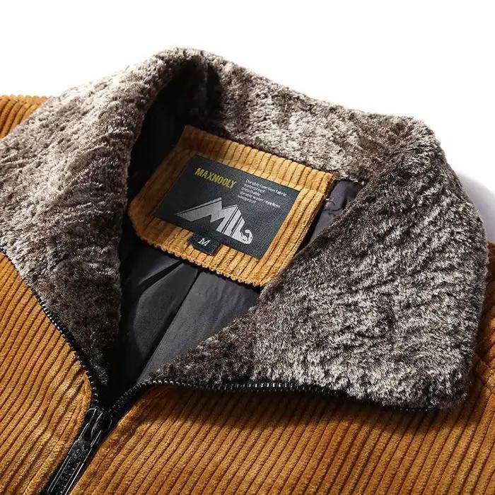 Coupe-vent thermique en velours côtelé pour hommes avec col en fourrure, vestes décontractées pour hommes, vêtements d'extérieur chauds, grande taille, hiver, nouveau