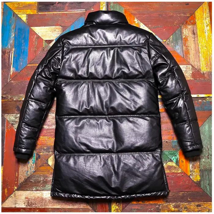 Noir longue hiver en cuir doudoune hommes Style décontracté grande taille 5XL véritable peau de vache naturelle épais chaud col montant manteau
