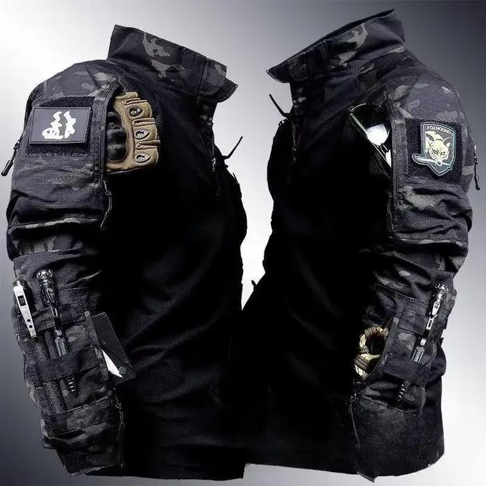 Ensemble de veste camouflage tactique, équipement militaire élégant et durable et résistant aux intempéries pour les aventures en plein air, la randonnée et les amateurs tactiques