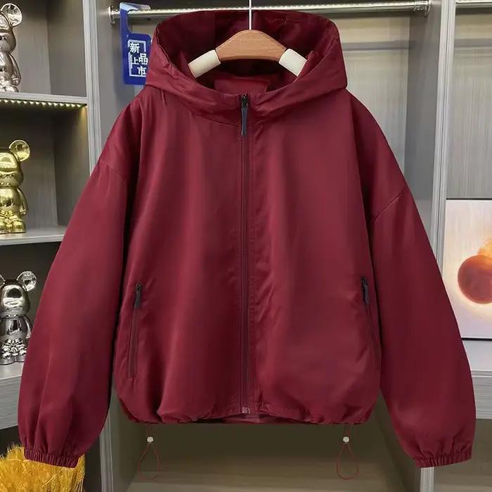 Veste décontractée pour femme, nouvelle collection printemps-automne 2026, tendance polyvalente, grande taille, coupe ample, à capuche, courte