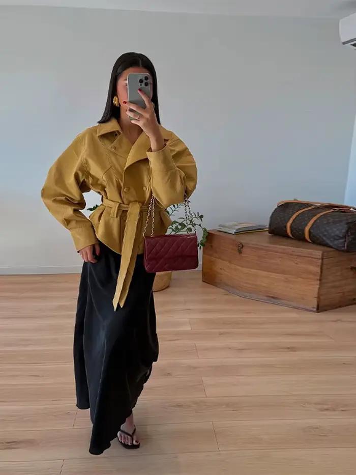 Revers à lacets taille cintrée vestes femmes élégant col rabattu lanterne manches longues Double boutonnage manteaux nouvelle dame vêtements d'extérieur