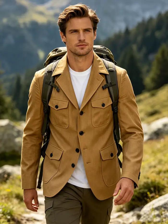Veste Safari Homme Légère Multi-Poches Style Militaire Vintage Décontractée pour le Voyage et les Activités de Plein Air