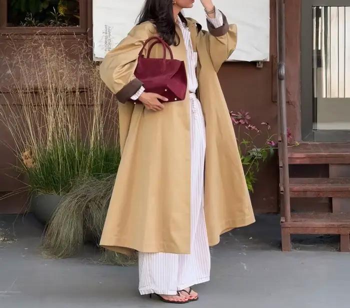 Trench-Coat Long Simple pour femmes, Trench-Coat à revers, Simple boutonnage, en pur coton, ample, automne et hiver, 2025