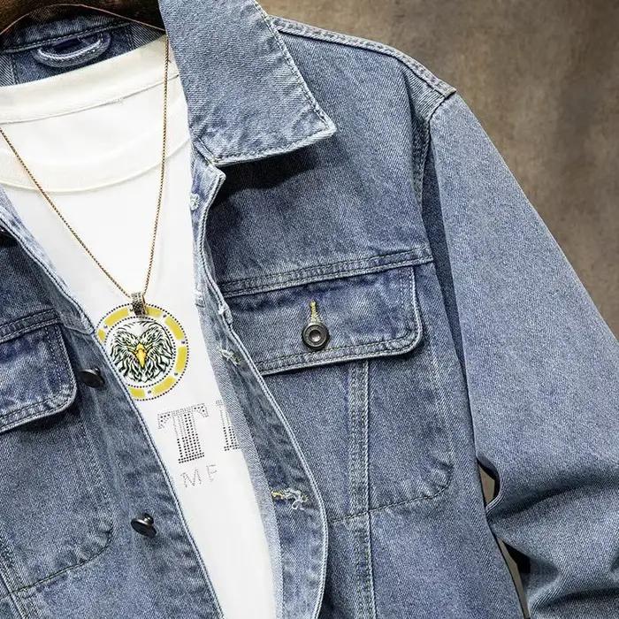 Veste en jean Vintage américaine élégante bleu/noir pour homme, vêtements de travail amples, haut d'automne et d'hiver