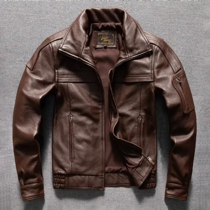 Veste en cuir marron pour homme