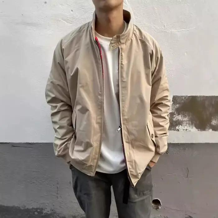 Veste décontractée tendance de style américain, vêtement de travail rétro kaki, col montant, coupe-vent pour moto, vêtements d'extérieur pour homme printemps-automne