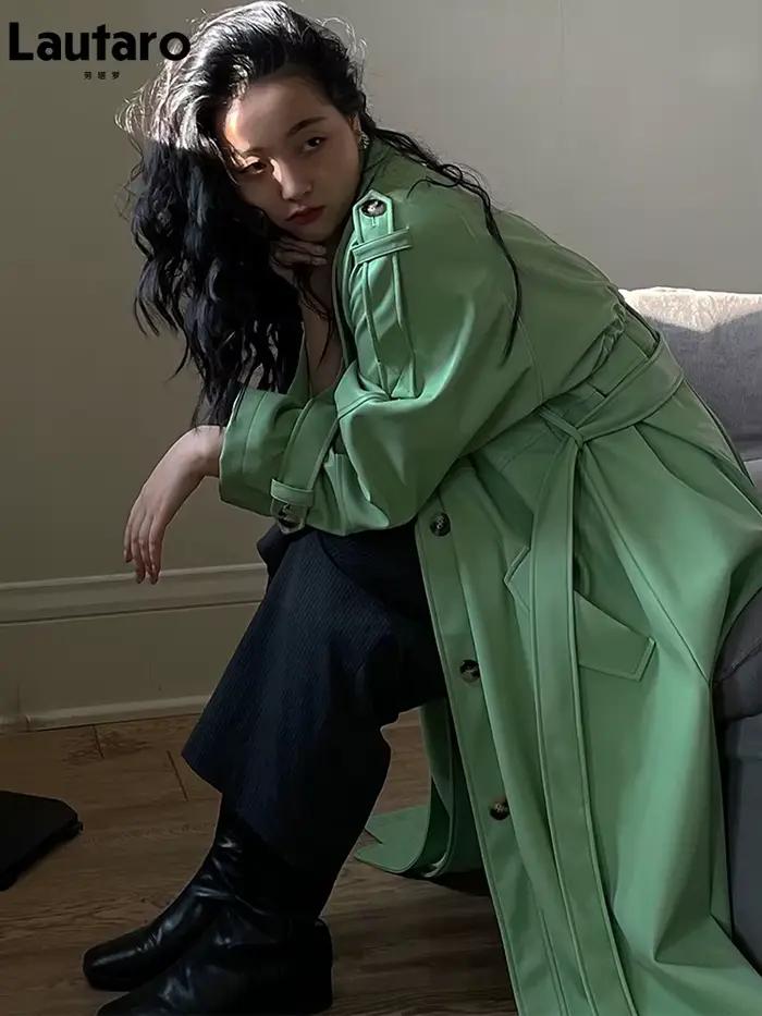 Lautaro-Trench long en cuir PU pour femme