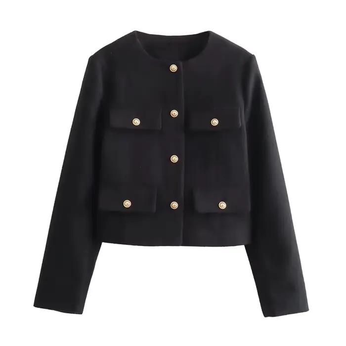 MUJER 2025 recadrée Tweed veste femme manteau bouton à manches longues vestes élégantes pour femmes manteaux courts mode nouveau dans les vêtements d'extérieur