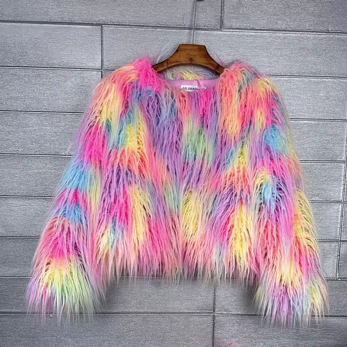 Manteau Parka en fausse fourrure moelleuse pour femmes, vestes chaudes avec Cape à manches longues, manteau court de couleur unie de Style coréen 34 couleurs
