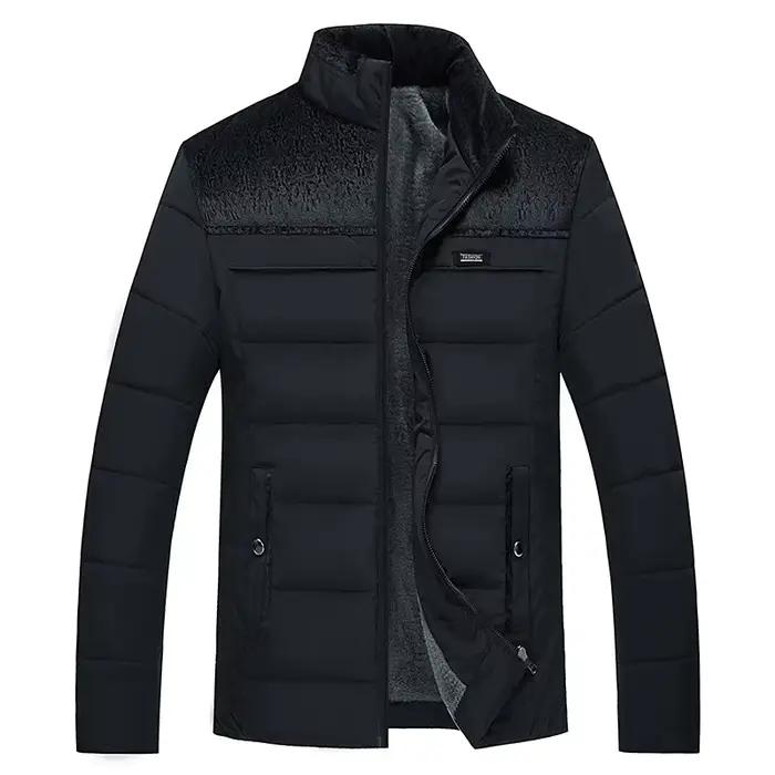 Veste bouffante en peluche épaisse pour homme, parka à col montant, manteau d'hiver chaud et épais avec fermeture éclair, pardessus rembourré pour homme