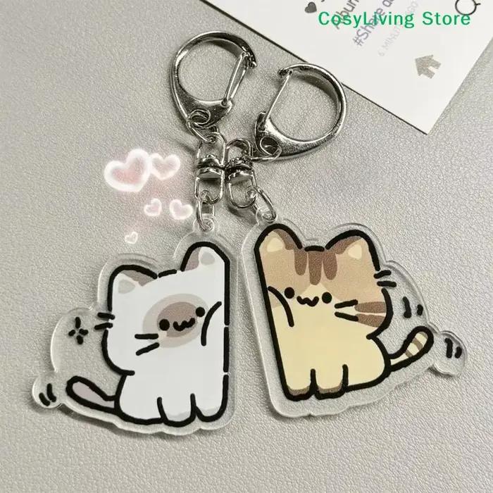 [CL] 1 paire de porte-clés mignons en forme de chat, cadeau de fête, porte-clés assorti pour couple, porte-clés pour sac à dos [CL]