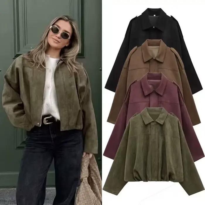 Blouson aviateur femme 2026 printemps automne cuir similicuir design décontracté et élégant coupe ample manches chauve-souris streetwear occassions spéciales et quotidiennes
