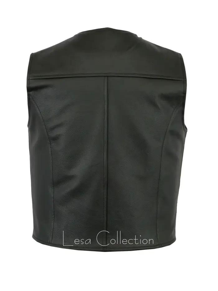 Gilet de moto en cuir synthétique style punk pour hommes, grande taille, col en V, boutonnière, poche avant, pour quatre saisons, occasions décontractées