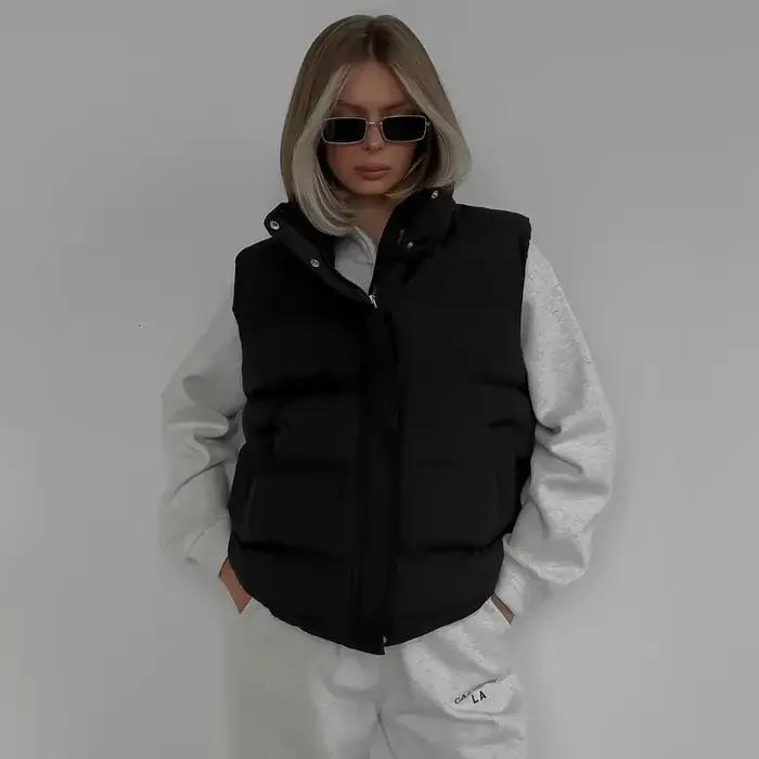 Gilet rembourré à capuche avec fermeture éclair pour femmes, veste en fibre, gilet, parka chaude, manteau, streetwear mode automne hiver occassions spéciales