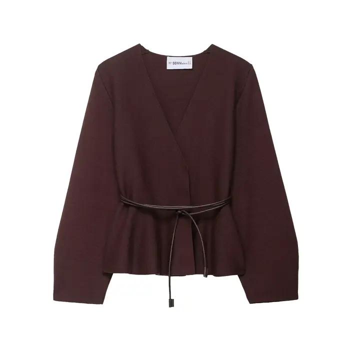 Manteau pull en tricot pour femme avec ceinture
