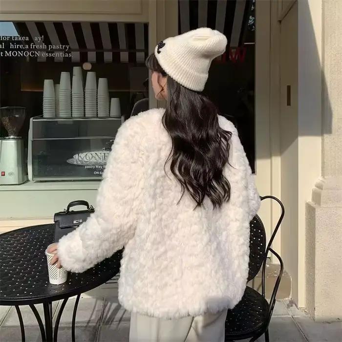 Manteau épais en laine d'agneau pour femmes