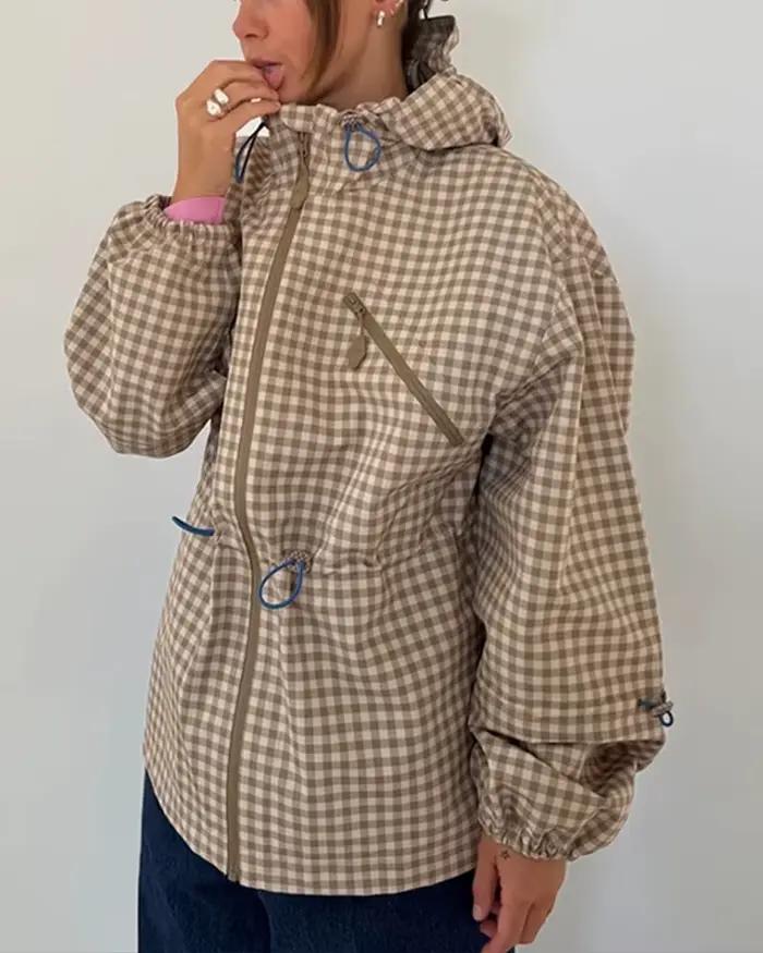 Veste pour femme 2026 Nouvelle collection automne, veste à carreaux ample à manches longues pour femme, manteau décontracté chic, vêtement d'extérieur oversize pour femme