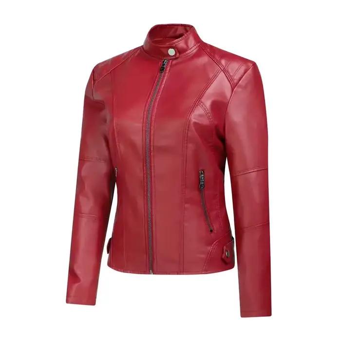 2025 nouvelle veste en cuir pour femmes fermeture éclair courte moto vêtements d'extérieur vintage à la mode Style de