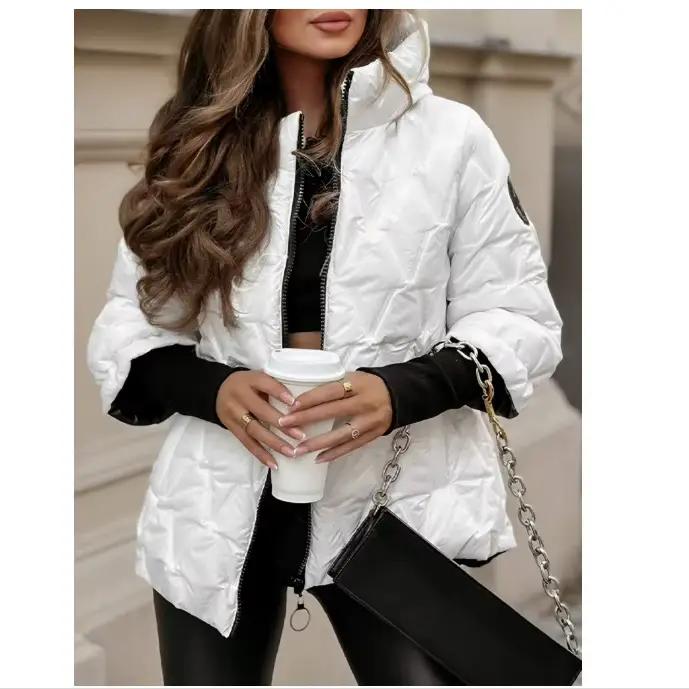 Parka à capuche femme épaisse et solide avec fermeture éclair et poches décontractées pour automne hiver 2025 vestes streetwear chaudes