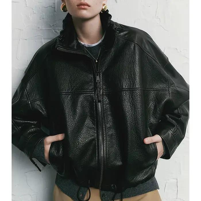 Veste en cuir véritable pour femme