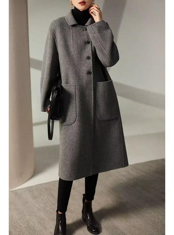 Manteau d'hiver épais pour femmes, Style mi-long, nouveau Design automne-hiver, coupe ample, vêtements d'extérieur en tissu de laine Double face haut de gamme