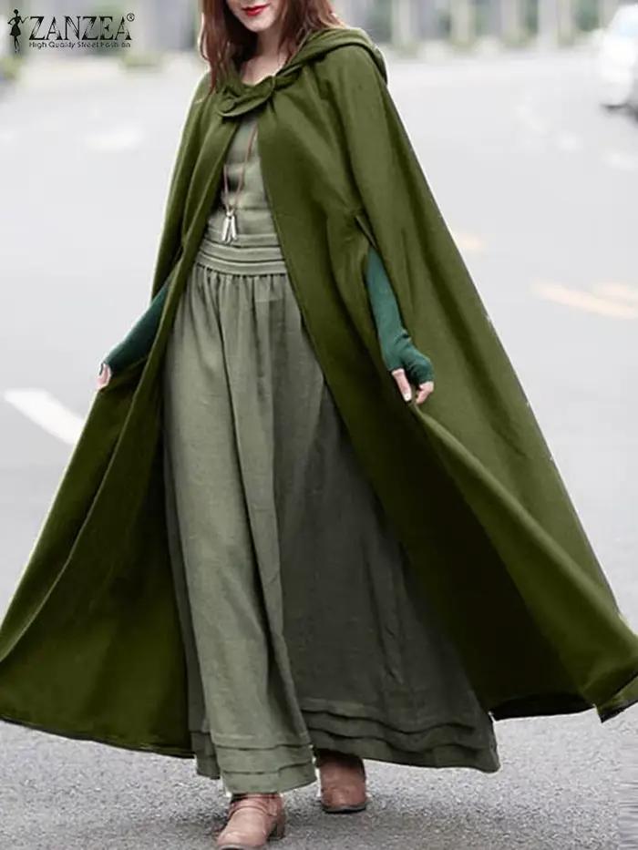 Mode longue Cape manteau ZANZEA femmes à capuche laine mélange